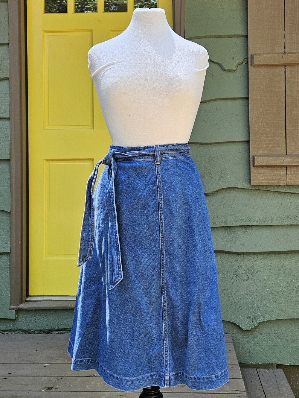 GAP Denim 100% Cotton Wrap A-Line Midi Skirt Tie Waist XS Blue - Picture 3 of 11